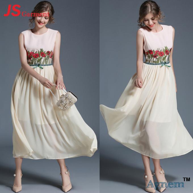 Платье безрукавной вышивки женщин ДЖС 39-51886 подгонянное летом шифоновое длинное