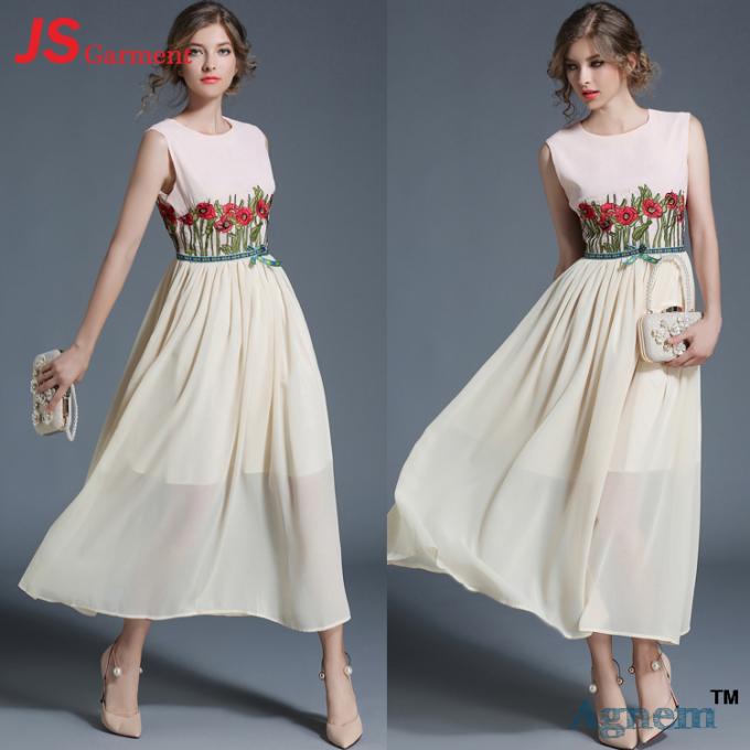 Платье безрукавной вышивки женщин ДЖС 39-51886 подгонянное летом шифоновое длинное